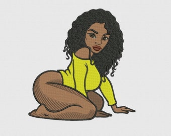 Beauty Girl Yellow, Woman Face, Afro Style, Black Beauty, Machine Embroidery Design, 4 sizes