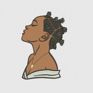Girl in White T-shirt, Woman Face, Afro Style, Black Beauty, Machine Embroidery Design, 4 sizes