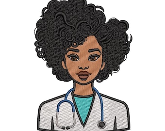 Lady Doctor, Medicine, Nurse, Medical, Health, Student, Woman Face, Afro Girl Style, Black Beauty, Machine Embroidery Design, 3 sizes