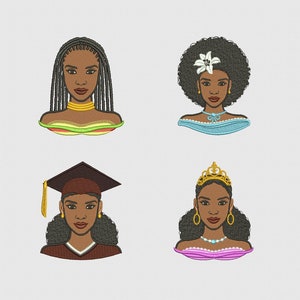 Ausverkauf! -20%, Frau Portrait, Frau Gesicht, Afro-Stil, schwarze Schönheit, 4 Optionen, Maschine Stickerei Design, 4 Größen