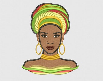 Woman Ethno Portrait 3, Woman Face, Afro Style, Black Beauty, Machine Embroidery Design, 4 sizes