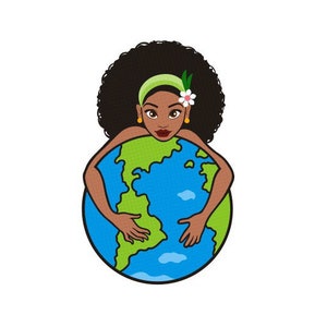 Formatos - SVG, PNG, PDF - Earth Girl, Planet, World, Nature, Map, Continent, Woman Face, Afro Style, Black Beauty