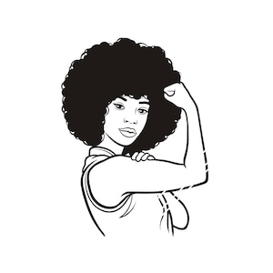 Formats - SVG, PNG, PDF -  Power Woman Without Tatoo, We Can Do It, Strong Woman, Woman Rights, Protest, Afro Style, Black Beauty