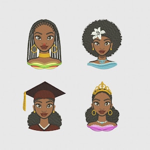 Verkauf! -20%, Frauenportrait, Gesicht, Afro Style, schwarze Schönheit, 4 Optionen, Maschinenstickerei, 4 Größen