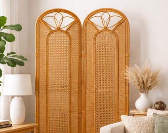 Custom-Made Cane Partition | Artisan Rattan Divider | Minimalist Interior Screen | Decorative Panel