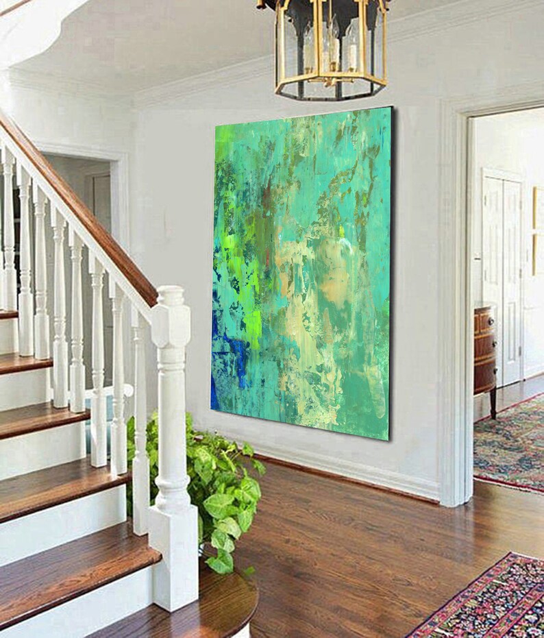 Extra Large Abstract Art Print Abstract Art Print on canvas Teal green beige blue abstract painting giclee print Abstract Painting Print