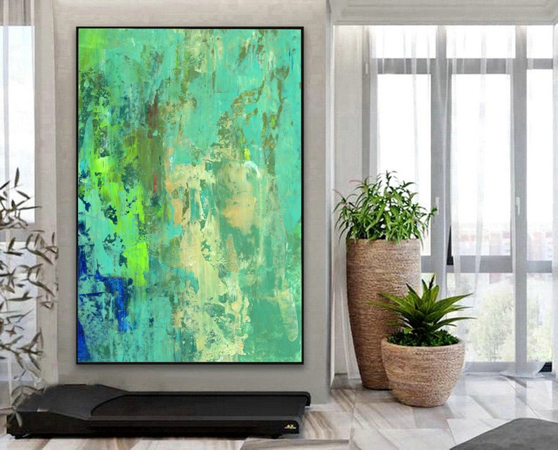Extra Large Abstract Art Print Abstract Art Print on canvas Teal green beige blue abstract painting giclee print Abstract Painting Print