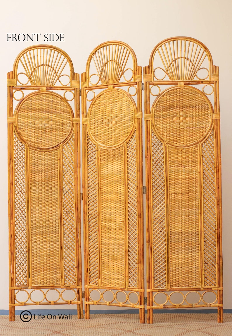 3 fold rattan room divider, Handcrafted Rattan Partition, Rattan cane screen, 3 panel Rattan cane room partition, Boho decor 