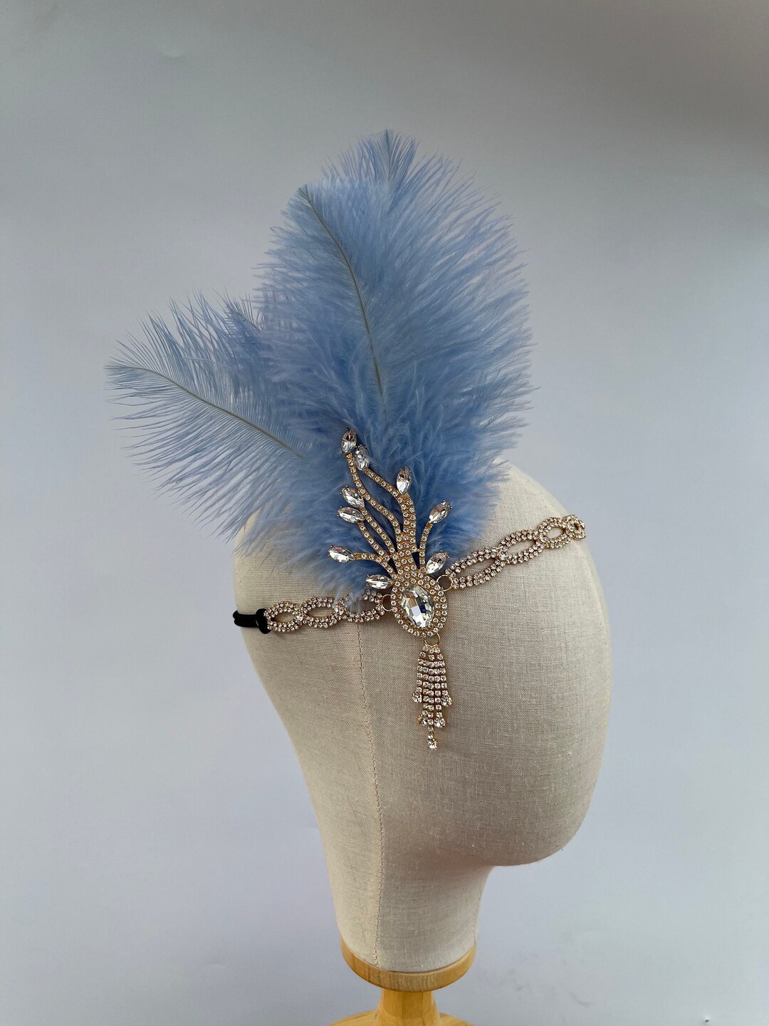 Light Blue Ostrich Feather Flapper Headpiece Vintage Etsy
