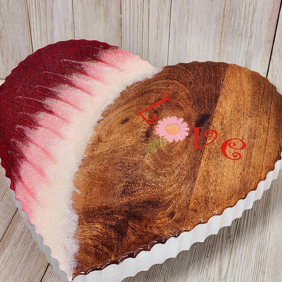 Wood & Resin Heart Pedestal Stand | Handmade Display Stand | Rustic ...