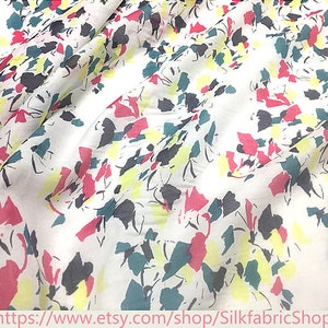 Gorgeous Color Silk Cotton Fabric Mulberry, Silk Cotton Blended Fabric, Floral Print White Silk Cotton Blend Fabric,Width 43 inch