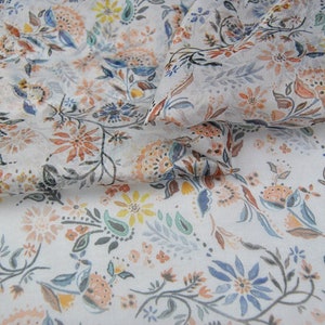 100% Silk Chiffon Fabric With Broken Flowers On White Background ,Width 53 inch,By The Yard/Meter