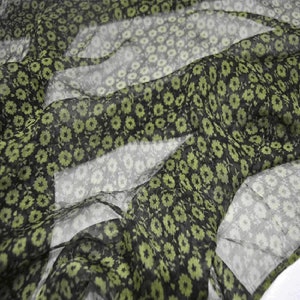 Small Floral Print Silk Georgette Black Fabric，Width 47 inch,By The Yard/Meter,Silk Fabric