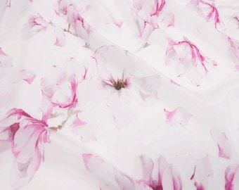 New Style Silk Fabric，Floral Print White Silk Crepe de Chine Fabric,Width 55 inch,By The Yard/Meter,Silk Crepe Fabric