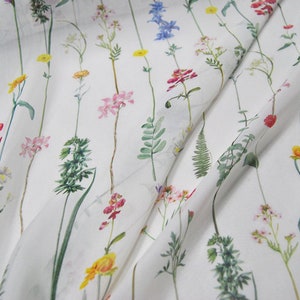 Barra Verticale Floreale 100% Pura Seta Chiffon Stampa Tessuto Bianco Larghezza 55 pollici