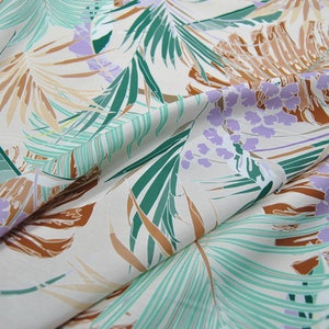 Floral Print Weiß Seide Baumwollmischung Stoff Breite 54 Zoll