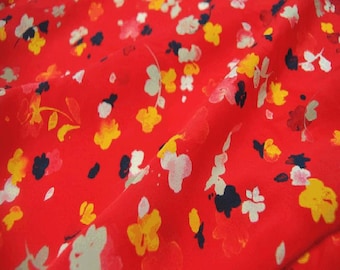 By The Yard/Meter,Floral Print Red Silk Crepe de Chine Fabric Width 54 inch