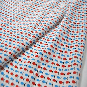 Cute Small Fish Print White Silk Crepe de Chine Fabric，Width 44 inch,By The Yard/Meter