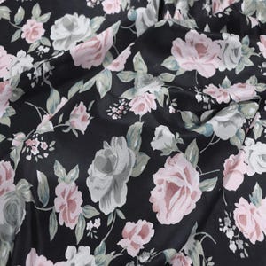 By The Yard/Meter,Floral Print Black Silk Crepe de Chine Fabric Width 44 inch