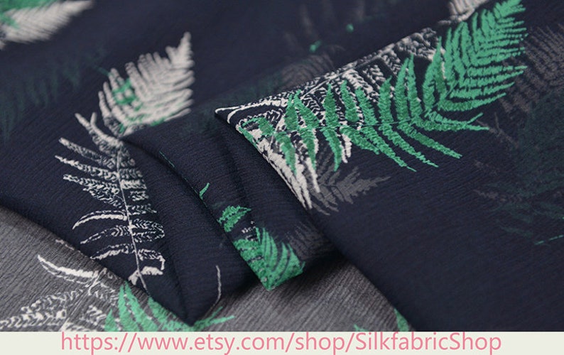 Tropical Leaves Botanical Floral Print Silk Georgette Dark Blue Fabric\uff0c Width 53 inch