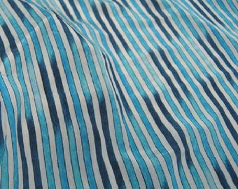 Silk Fabric By The Yard/Meter,Blue White Stripes Print Silk Crepe de Chine Fabric， Width 54 inch