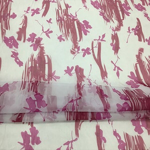 By The Yard/Meter ,Floral Print White Silk Organza Fabric Width 53 inch