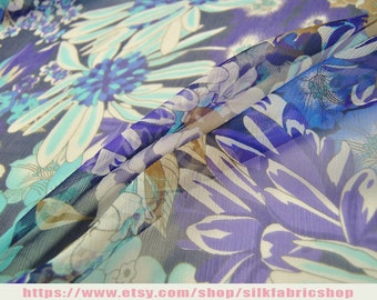 Silk Georgette Fabric,Floral Print Silk Georgette Black Fabric，Width 53 inch ,By The Meter/Yard