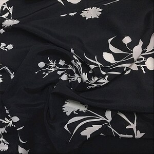 Deep-sea Corals Floral Print Black Silk Crepe de Chine Fabric Width 53 inch