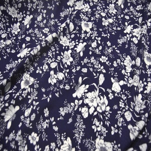 Cotton Silk Fabric ,Floral Print Navy BlueSilk Cotton Fabric ,Fabrics In The Yard, Width 55 inch