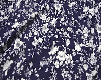 Cotton Silk Fabric ,Floral Print Navy BlueSilk Cotton Fabric ,Fabrics In The Yard, Width 55 inch