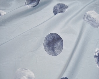 By The Yard/By The Meter Silk Fabric,Big Polka Dots Print Blue Lacquer Silk Cotton Blend Fabric ,Width 54 inch