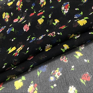 Flower Print Silk Georgette Giallo Tessuto Larghezza 51 inch
