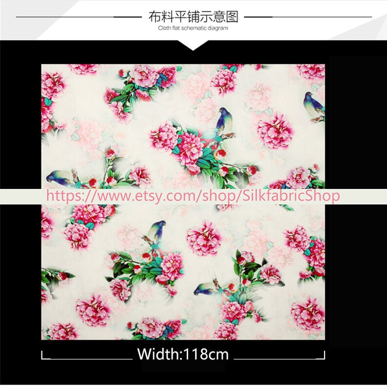 Peony Floral Print White Fabric Stretch Satin Fashion Width 46 inch
