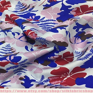 Floral Print Weiß Seide Baumwollmischung Stoff Breite 42 Zoll