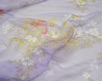 By The Yard/Meter ,Flower Print Silk Georgette Light Purple Fabric ,Width 47 inch