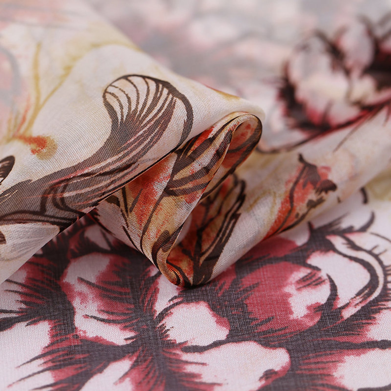 100% Silkworm Silk Ultra-thin Chiffon Floral Print Fabric | Etsy