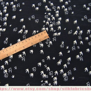 Swallows Pattern Print Black Silk Crepe de Chine Fabric Width 44 inch