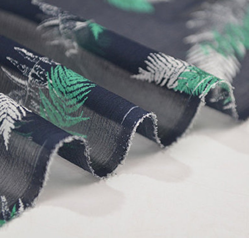 Tropical Leaves Botanical Floral Print Silk Georgette Dark Blue Fabric\uff0c Width 53 inch