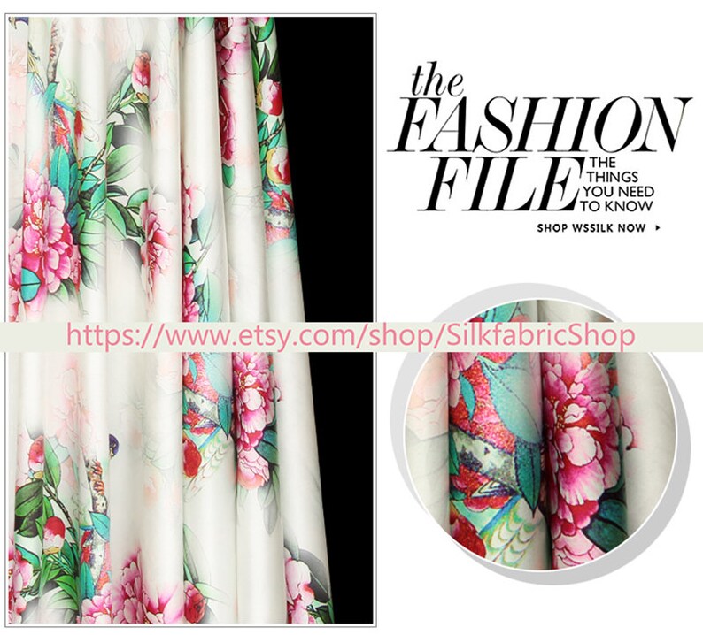 Peony Floral Print White Fabric Stretch Satin Fashion Width 46 inch