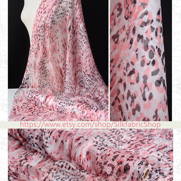 Tessuto stampato in chiffon di seta Tessuto con stampa leopardata, larghezza del tessuto di seta 54 pollici