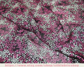 Spring Lightweight Silk Chiffon Floral Print Black Fabric | Etsy