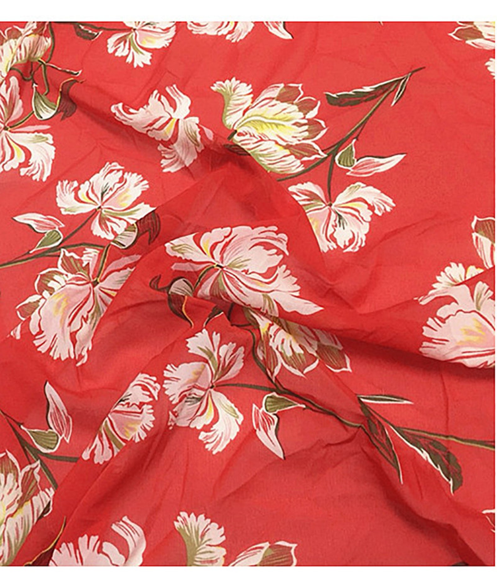 Floral Print Silk Red Fabric Width 53 Inch Etsy