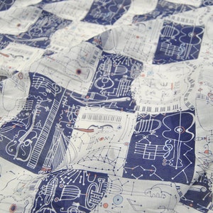 Violin Sheet Music Print Silk Cotton Blend Fabric ,Fabrics in the yard，Width 54 inch,By The Meter