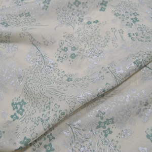 Small Green Flower Silver Flower Print Silk Cotton Blend Floral Fabric, Width 44 inch,By The Yard/Meter