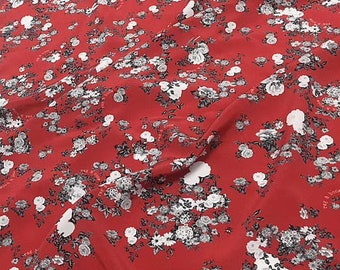 By The Yard/Meter,Floral Print Red Silk Crepe de Chine Fabric Width 44 inch