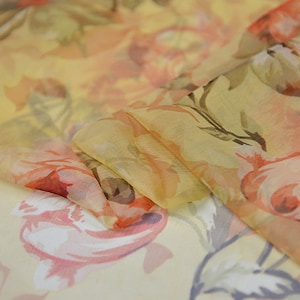 Flower Print Silk Georgette Yellow Fabric Width 53 inch