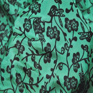 Silk Cotton Blend Fabric ,Silk Cotton Blend Flowers Print Green Fabric ,Fabrics In The Yard, Width 55 inch