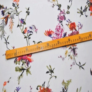 By The Yard/By The Meter,Floral Print White Silk Crepe de Chine Fabric,Width 55 inch,100% Mulberry Silk Fabric