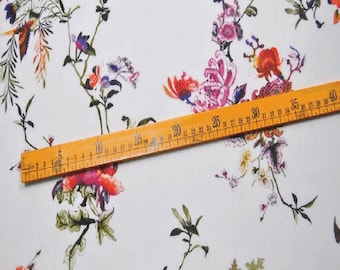 By The Yard/By The Meter,Floral Print White Silk Crepe de Chine Fabric,Width 55 inch,100% Mulberry Silk Fabric