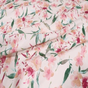 par mètre/au mètre, tissu blanc satiné extensible à imprimé floral, largeur tendance 55 pouces